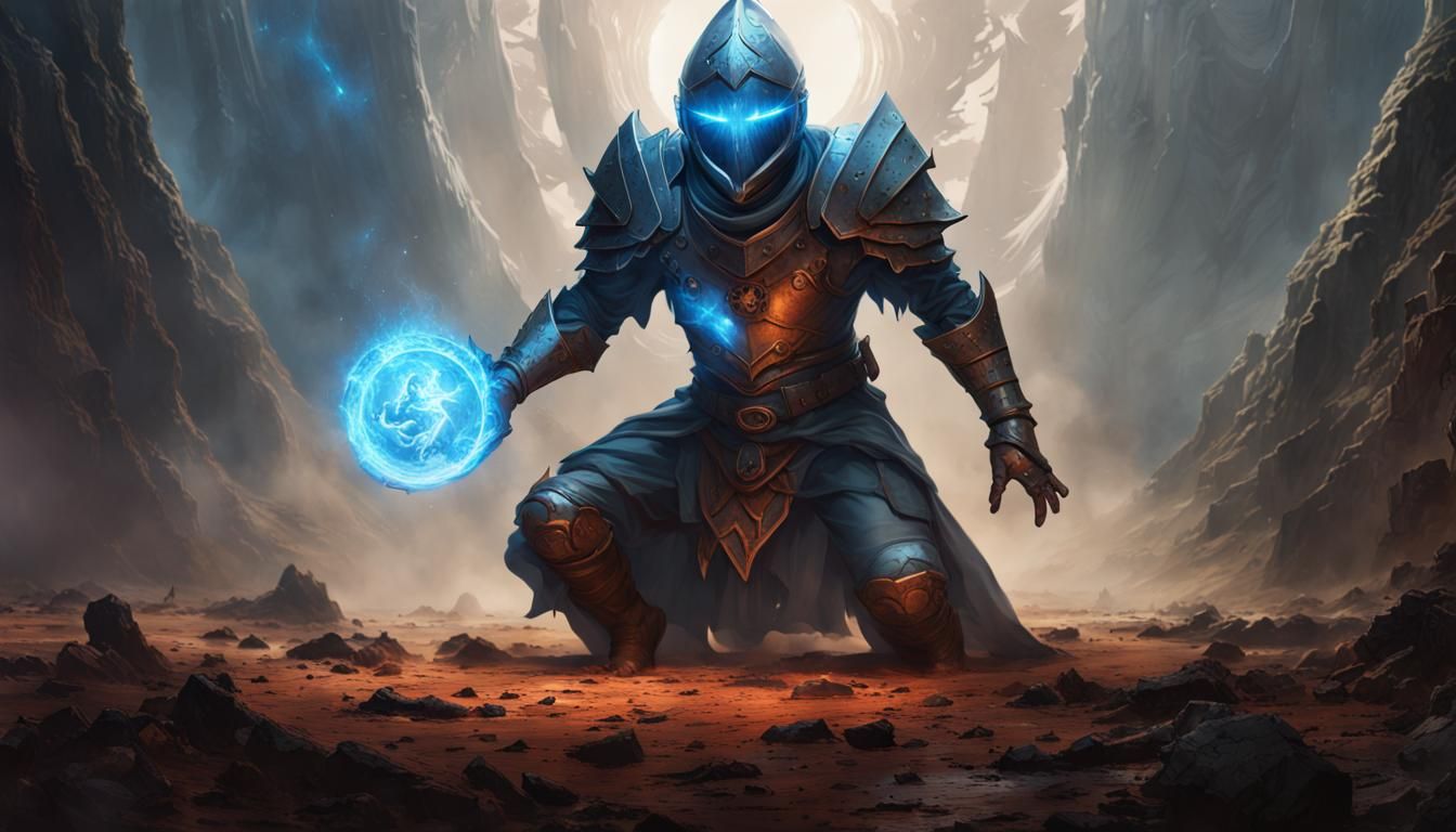 Armored Warrior Conjuring Portal with Magic