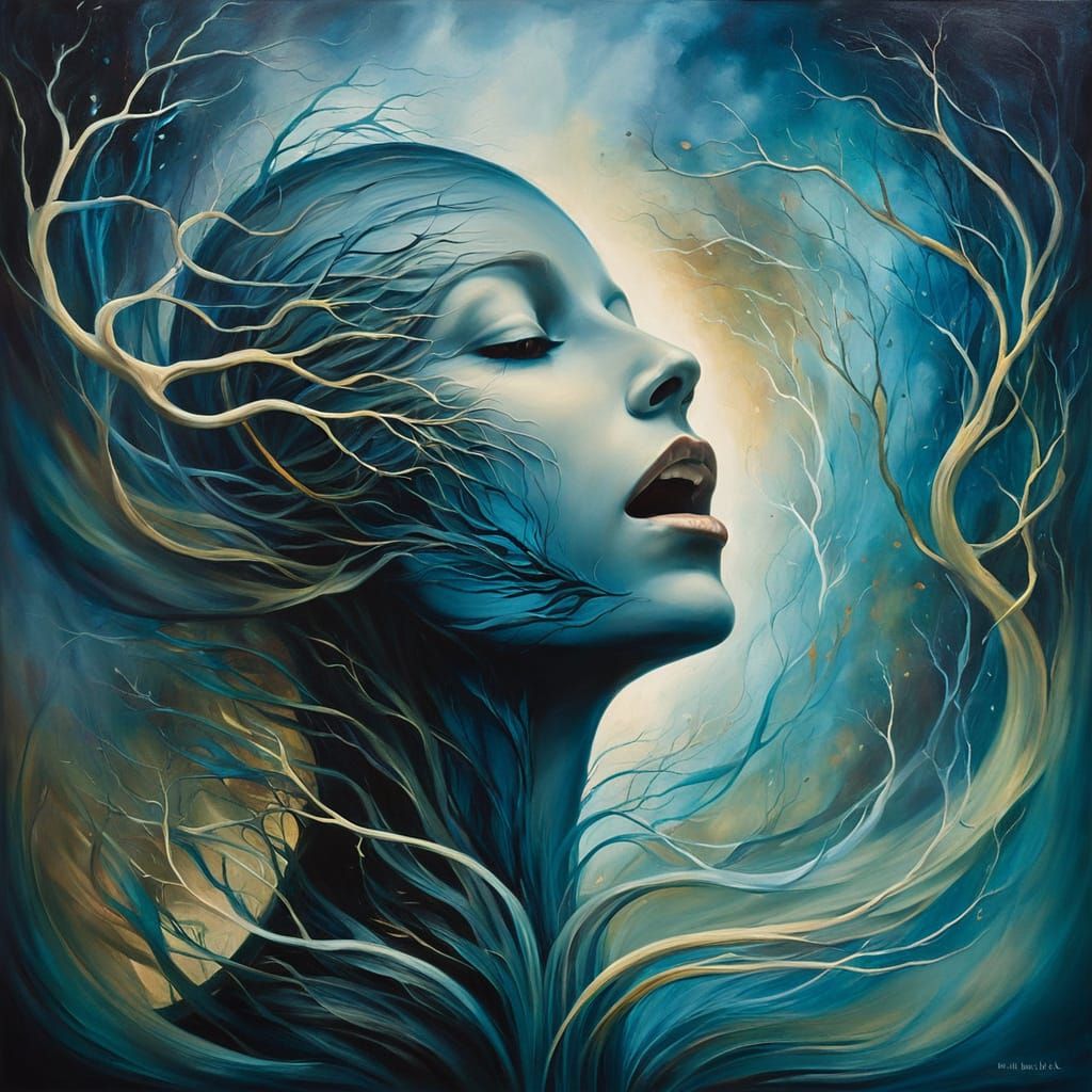 Muted Mouth Escaping Voice in Metaphysical Painting