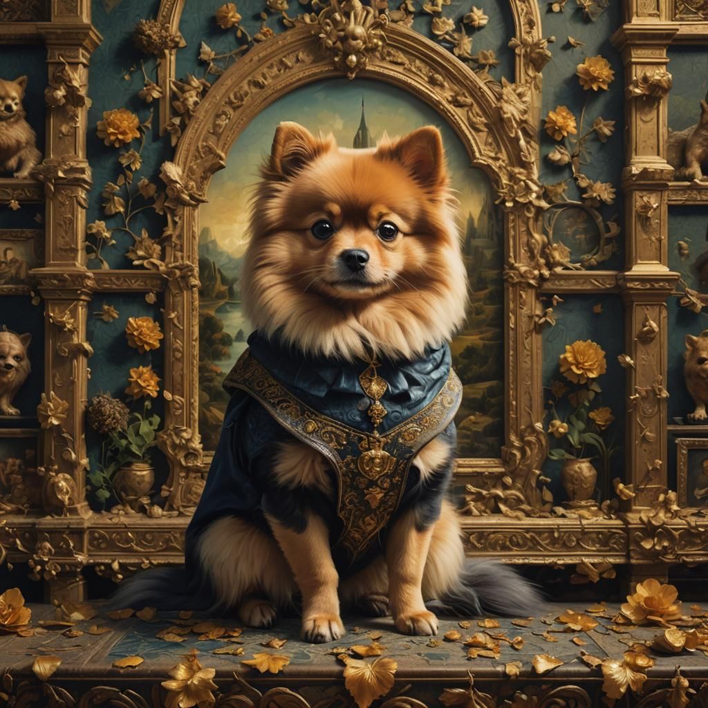 Pomeranian as Mona Lisa: Detailed Matte Painting