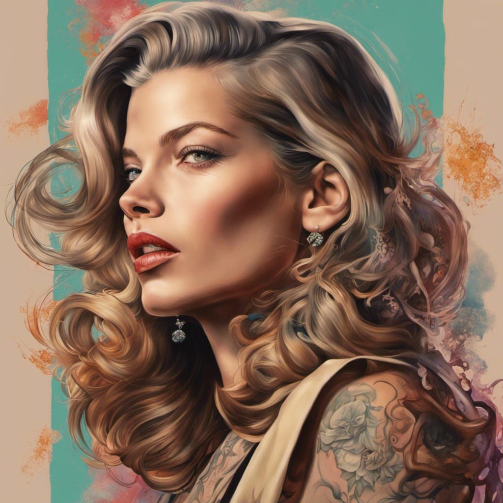 Tattooed Woman in Hyperrealistic Splash Art Style