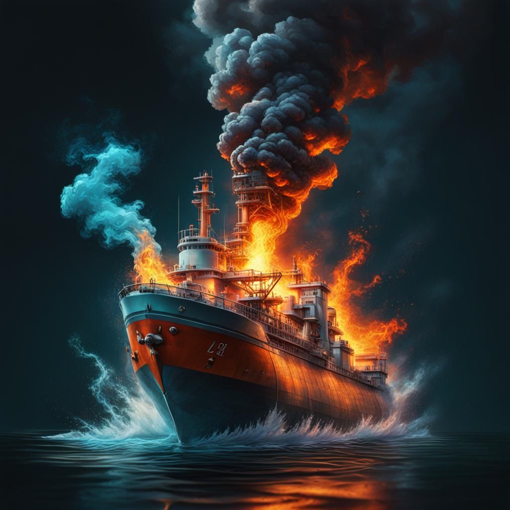 Hyperrealistic Laboratory Vessel with Fire and Electrons