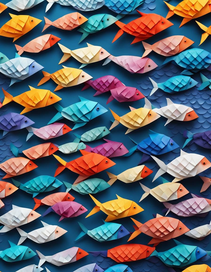 Bright Origami Fish in Ocean Scene