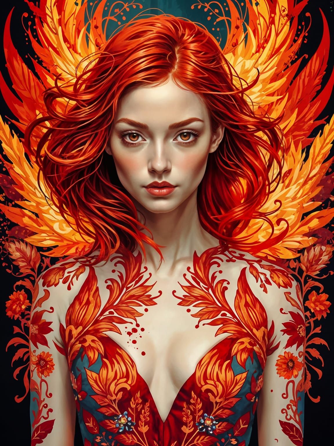 Fiery Haired Woman: Abstract Digital Portrait