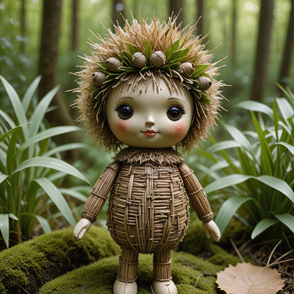 Primitive Nature-Inspired Doll in a Forest Glade