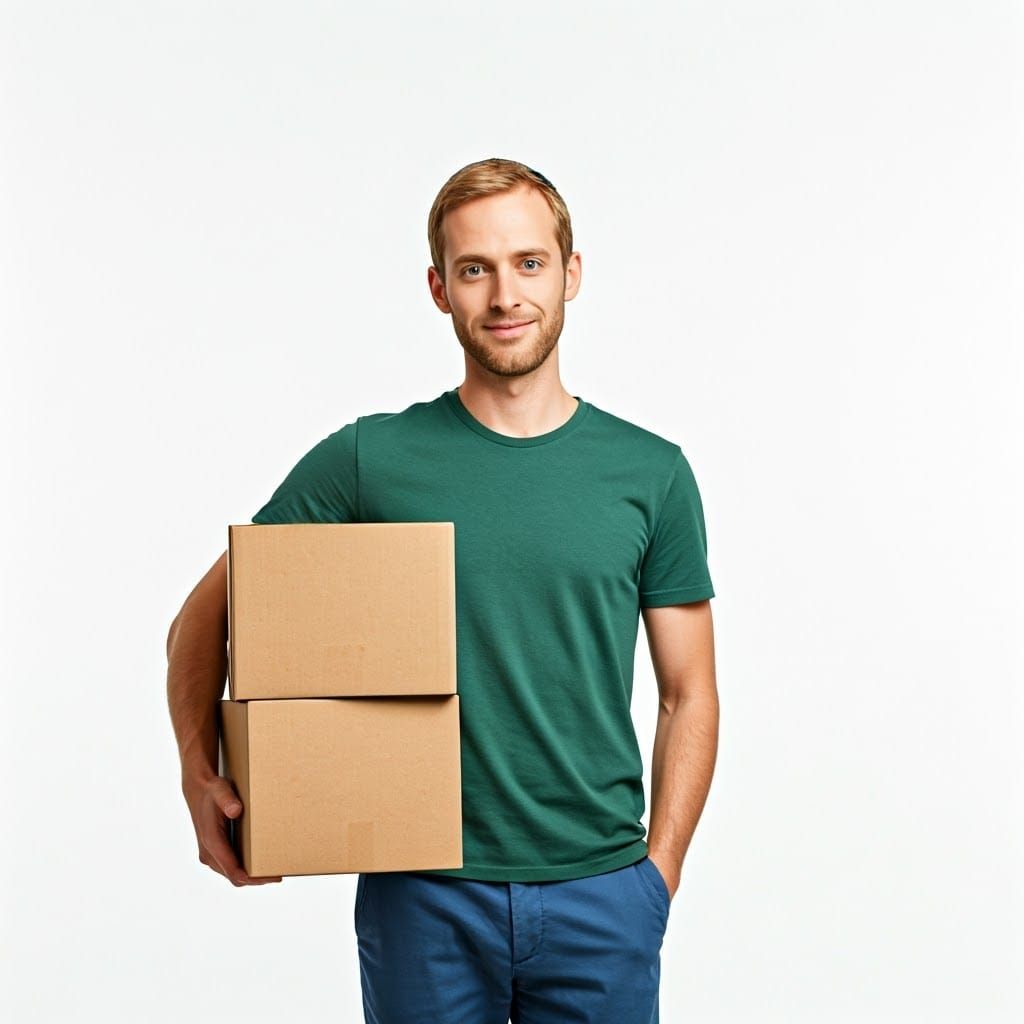Confident Jewish Man Holding Sturdy Brown Cartons in a Minim...