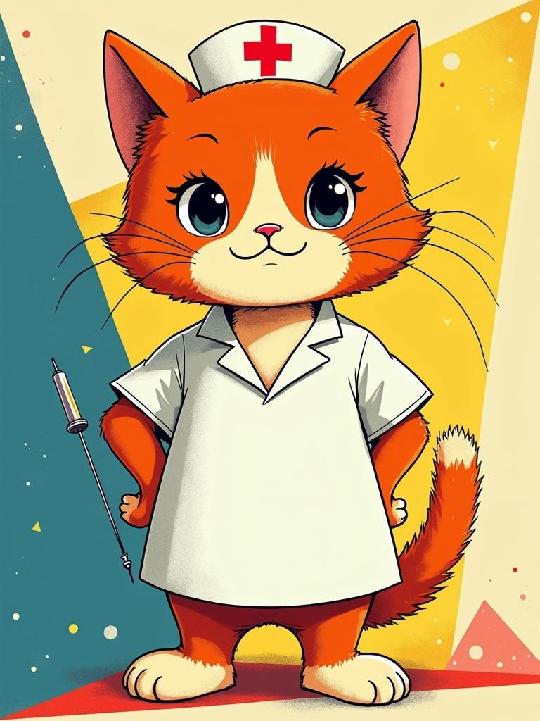 Orange Nurse Cat in Pop Art Style