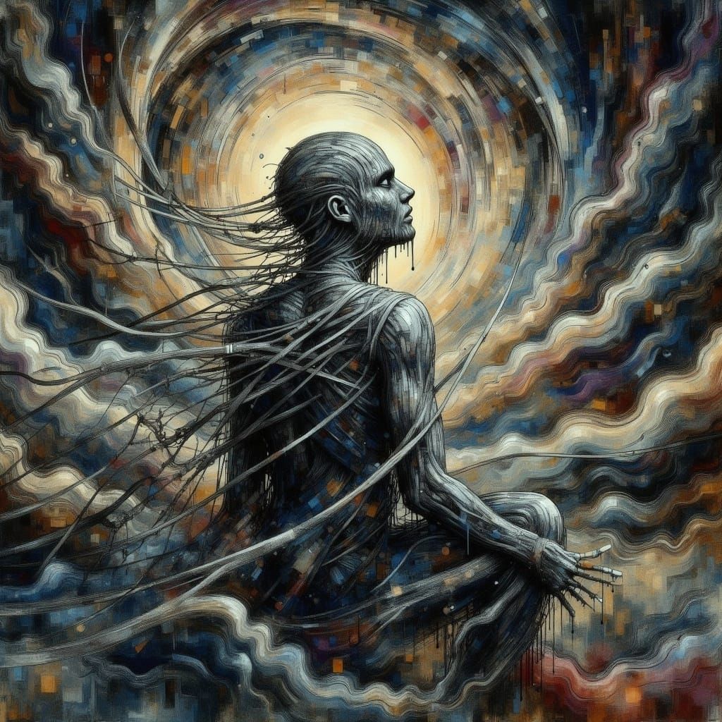 Figure Lost in Desperate Emotional Turmoil