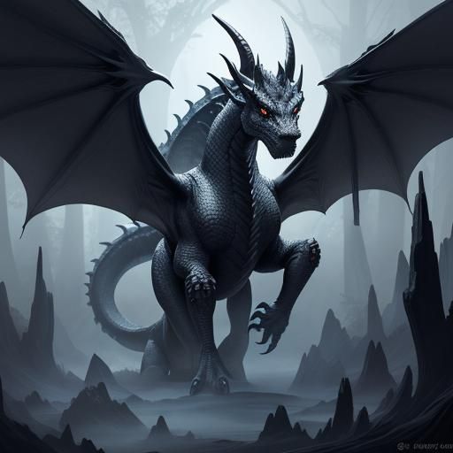 This dragon's scales are ash-gray. It has a broad body with ...