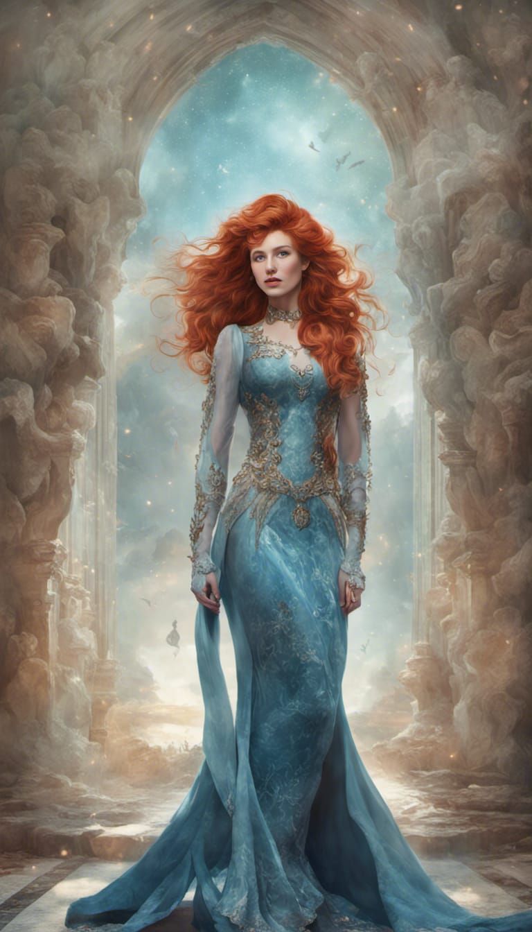 Redheaded Queen in Azure Crystal Dress