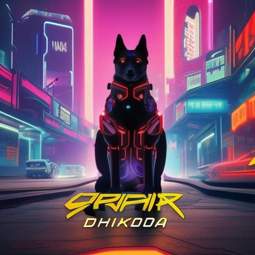 Cyberpunk Robot Dog in Neon Cityscape