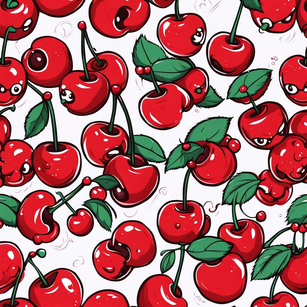 Cute Chibi Cherries with Exaggerated Features