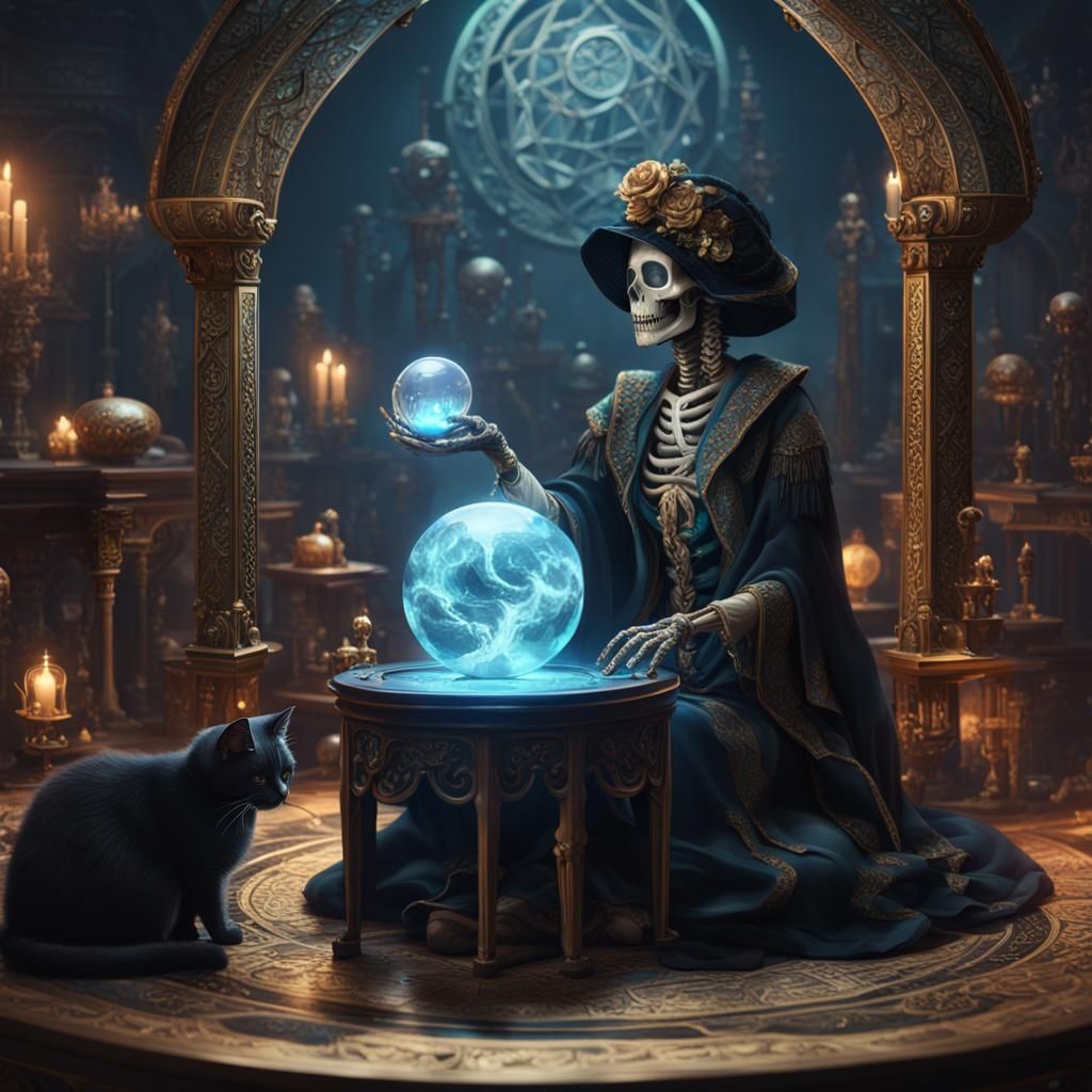 Skeletal Fortune Teller with Crystal Ball, Matte Painting