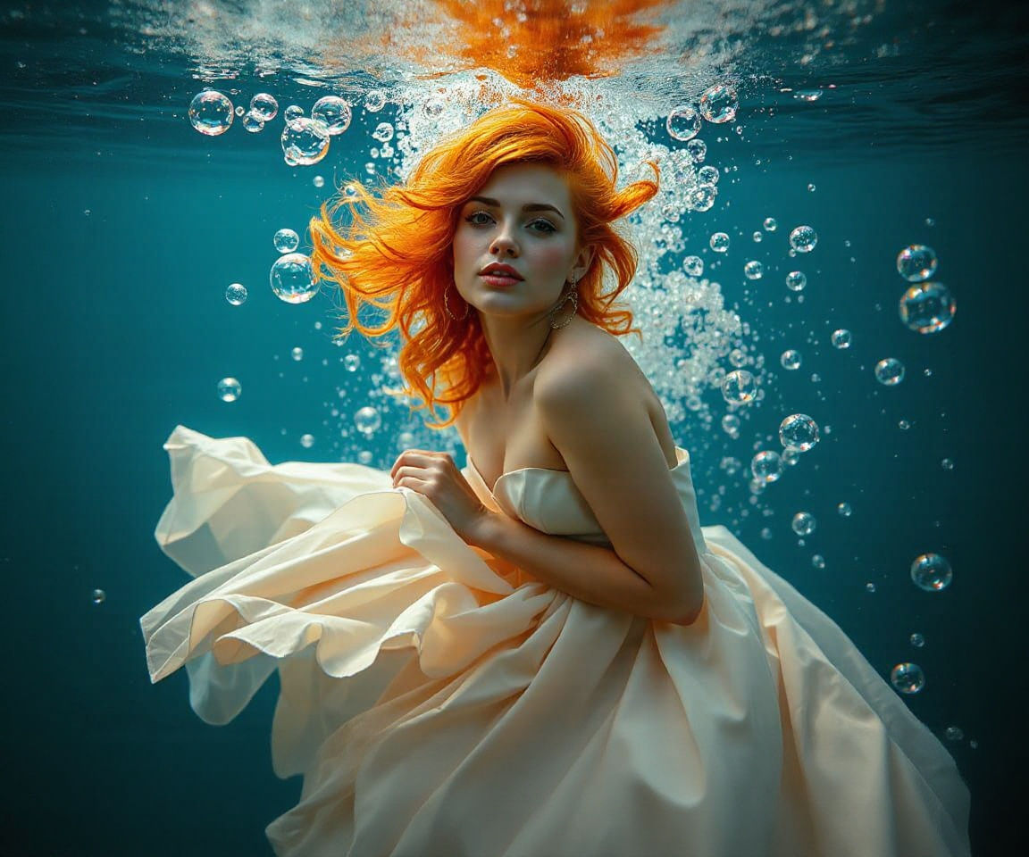Underwater Portrait of Woman with Ginger Hair