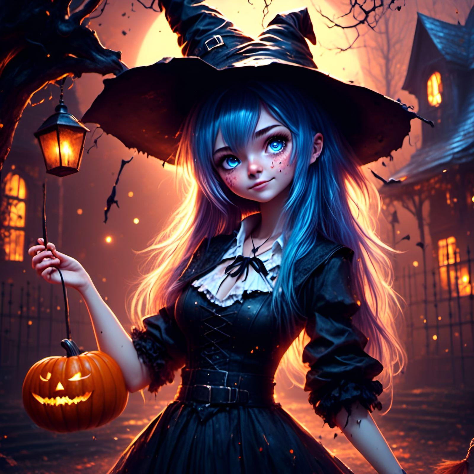 Halloween Witch in Watercolor Style