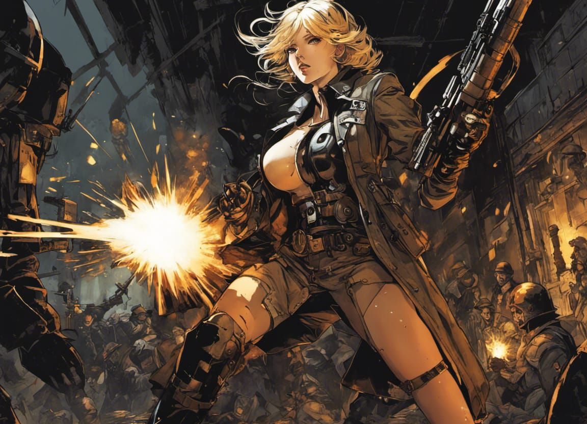 Dieselpunk Anime Mercenary in Darkest Dungeon Style