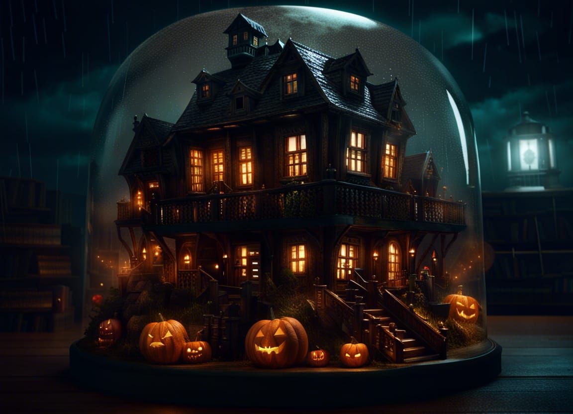 Halloween Village in a Jar: Ethereal Digital Painting
