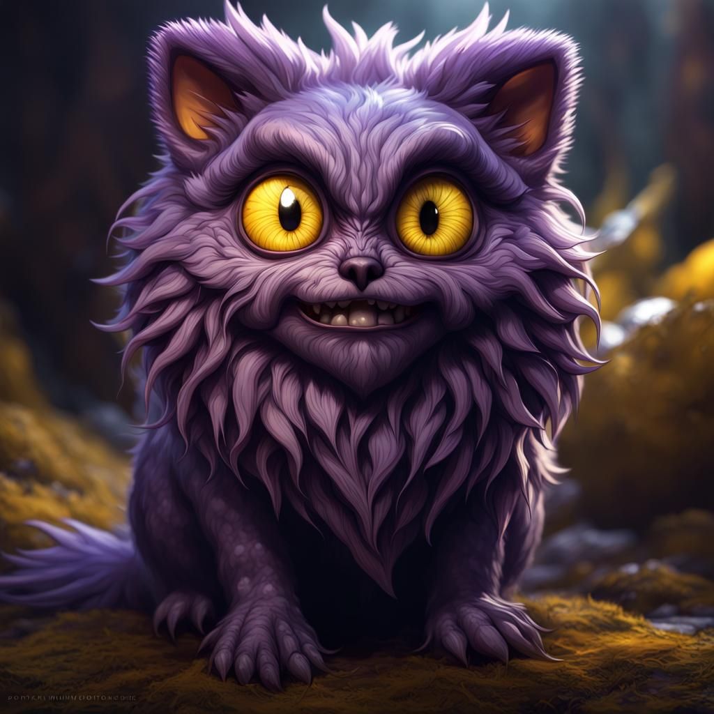 Cute Fluffy Monster with Sharp Teeth