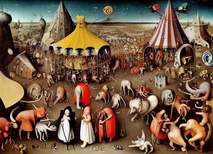 Infernal Circus in Hellscape, Baroque Oil Painting