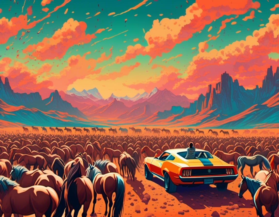 Mustang with mustangs.