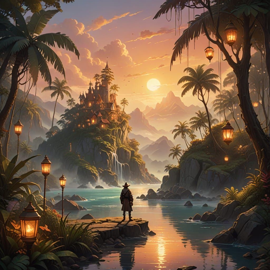 Mystical Treasure Island Scene in Dreamlike Atmosphere