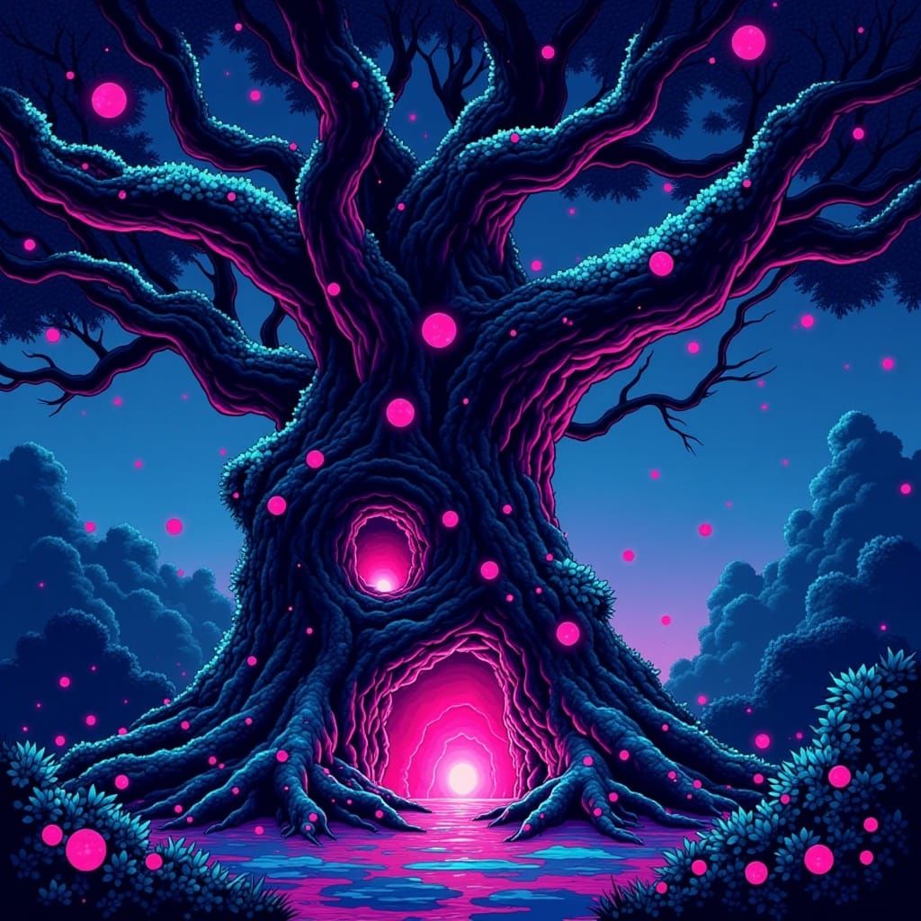 Fluorescent Jewel Troll Party in Gnarly Tree Cave