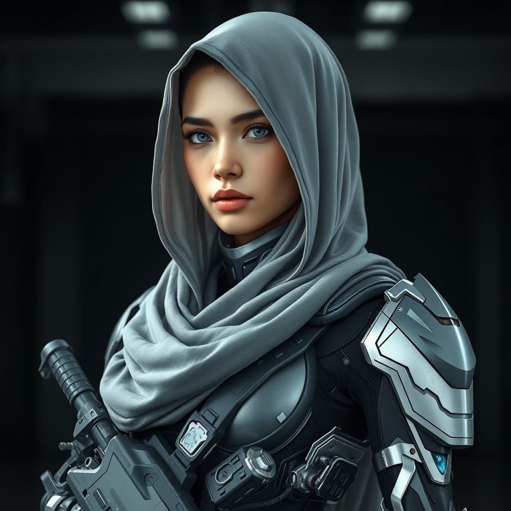 Futuristic Warrior in Sleek Exosuit, Cinematic Style