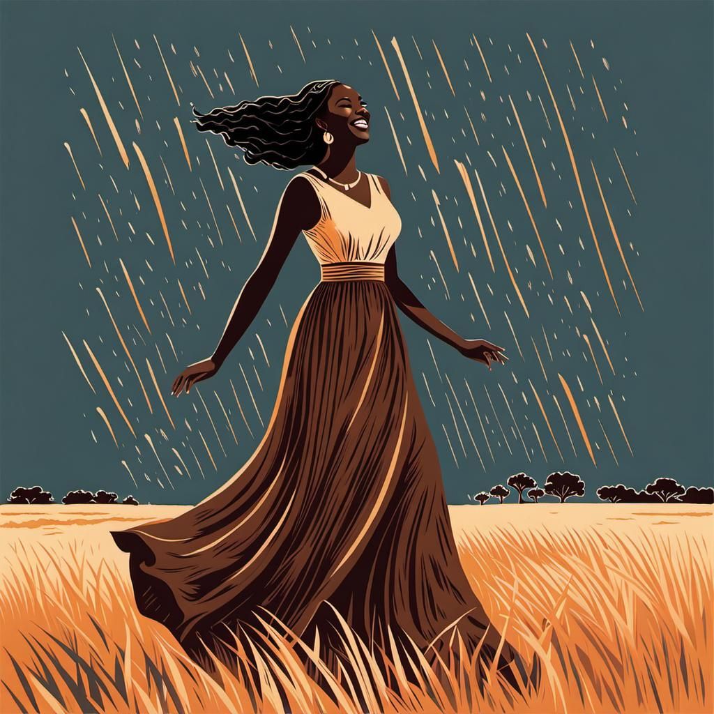 Dancing Saint in Linocut Style Under Divine Light