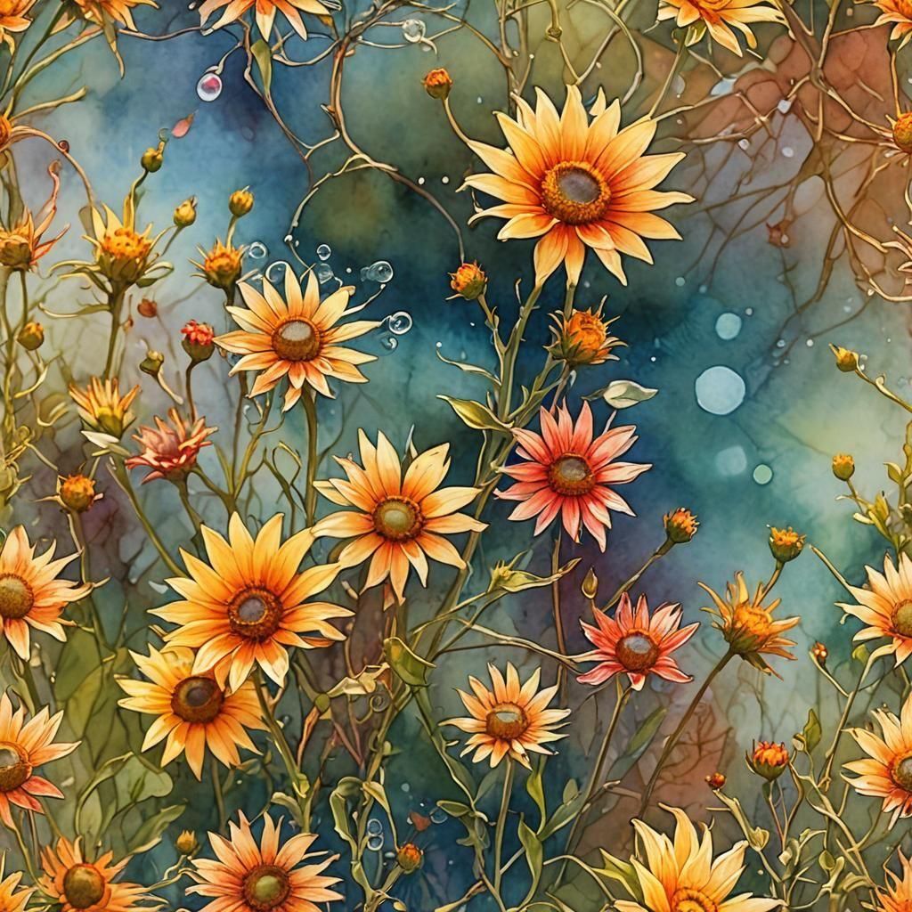 Watercolor Hummingbird with Lace Flower in Sunlight