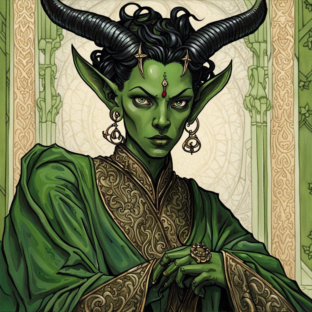Ornate Portrait of a Tiefling Priestess