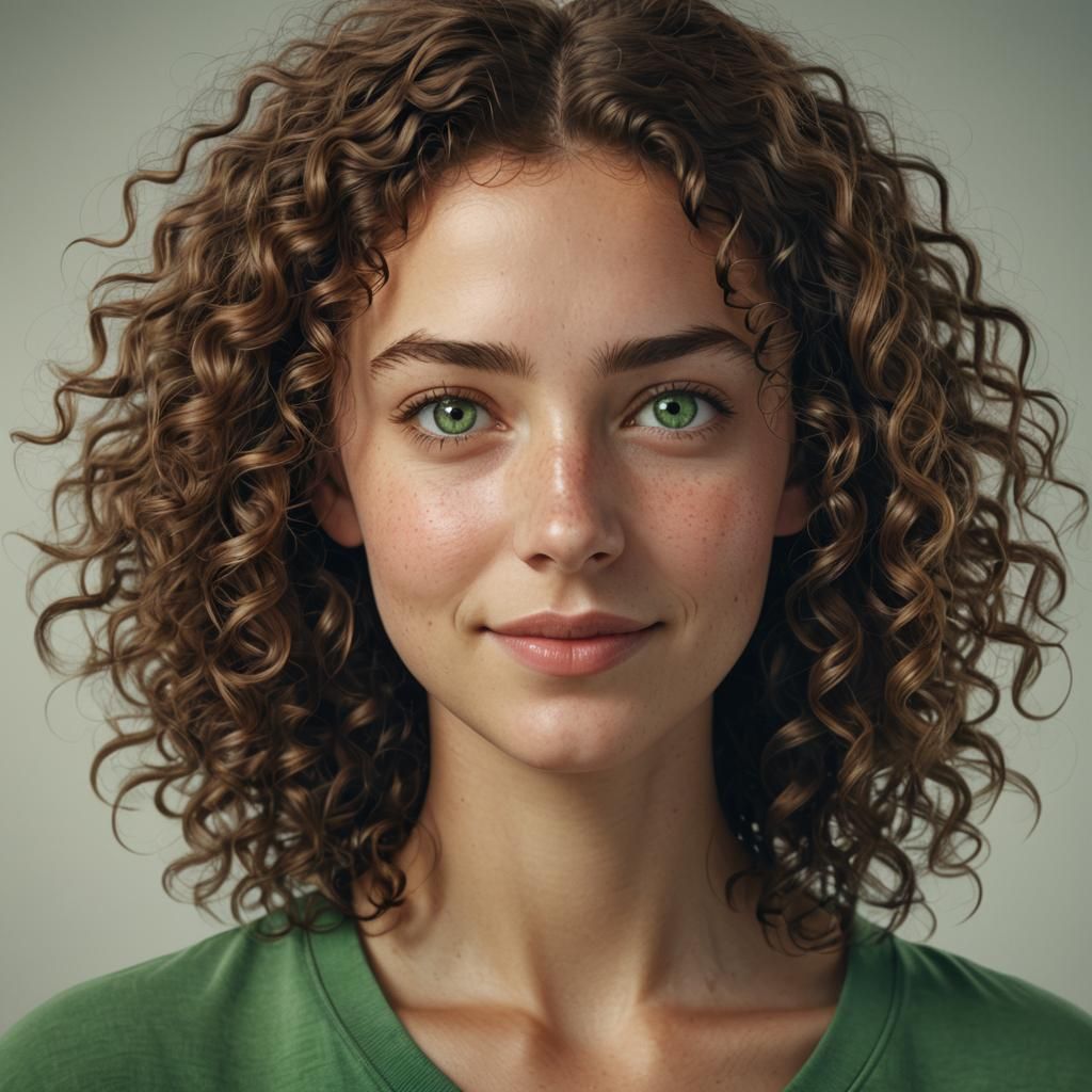 Realistic Portrait of a Woman with Curly Hair