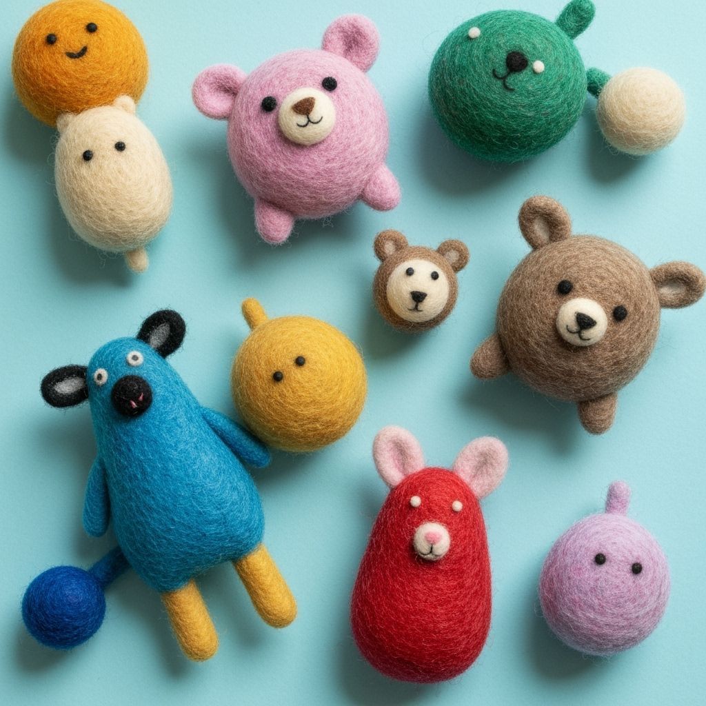 Playful Felted Wool Animal Friends in Pastel Colors