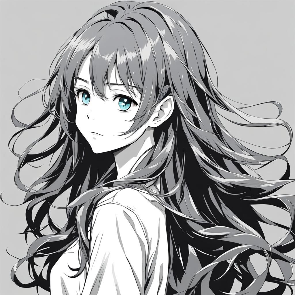 Anime Girl with Blue Accents in Manga Style