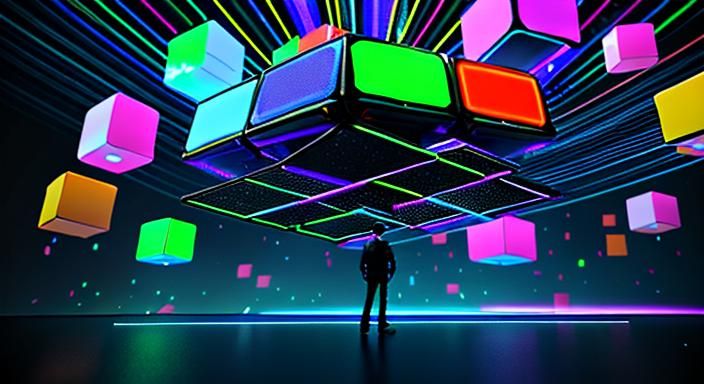Neon Cube Rider in Exploded Digital Art