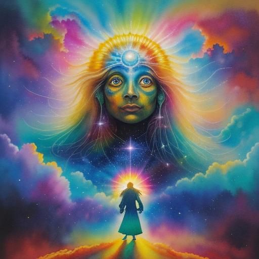 Scientist Contemplates Cosmic Mind in Watercolor