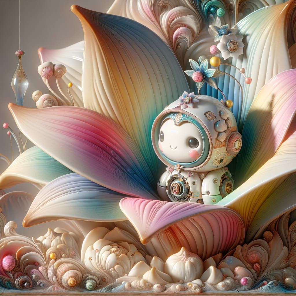 Deco-Tech Automaton in Dream Flower: Surreal Diorama