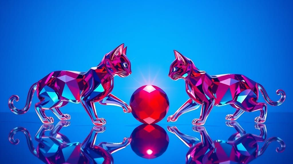 Crystal Cat Silhouettes Pursue Radiant Ruby Orb