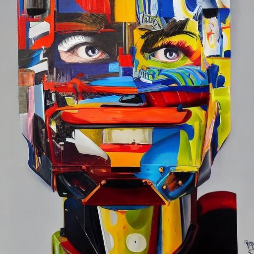 Robot Captain in Mediterranean Landscape, Surrealist Paintin...