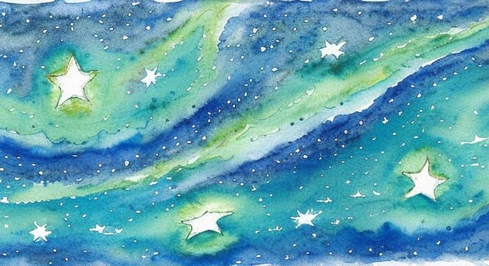 Incandescent Starfield Oceanscape Watercolor Painting