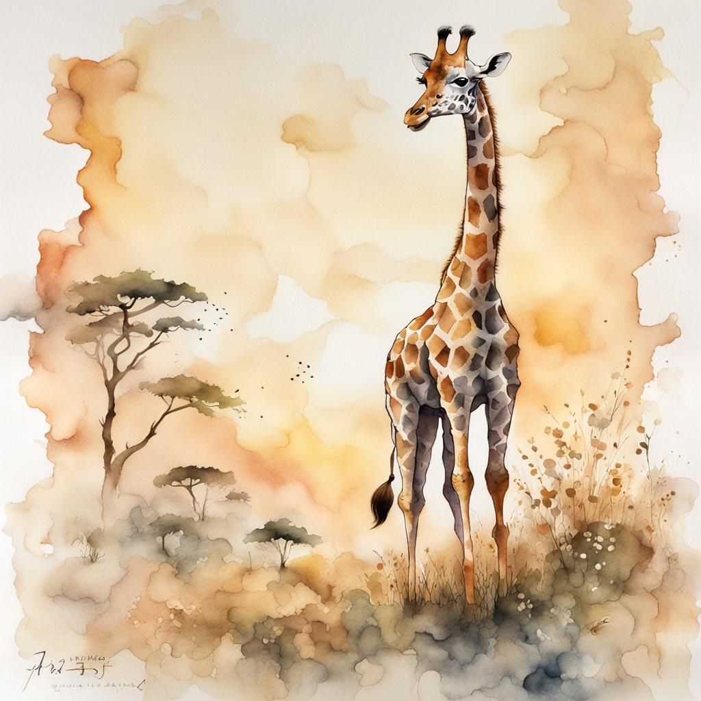 Majestic Giraffe on Madagascar Prairie in Anime Style