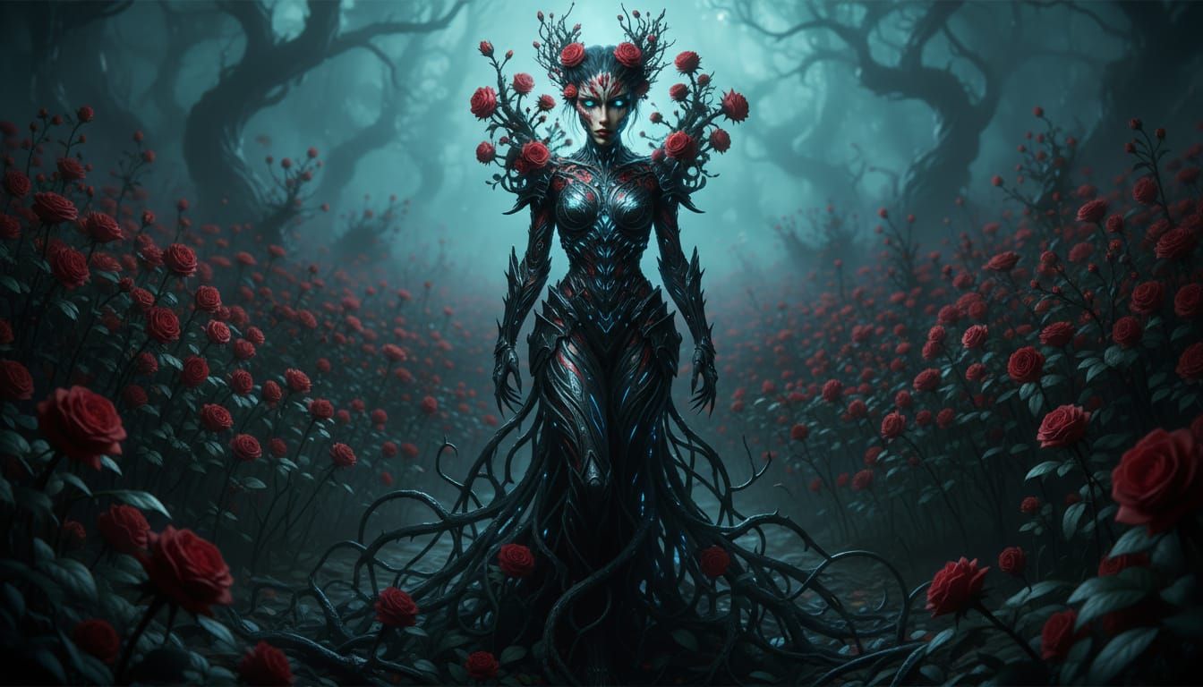 Alarune Girl Standing in a Field of Roses