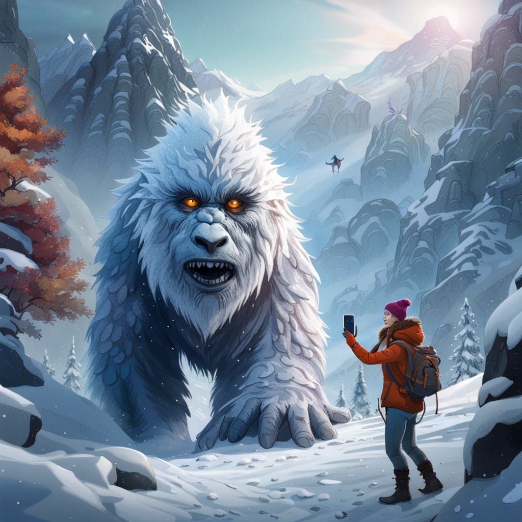 Hiker's Selfie with Yeti: Detailed Matte Painting