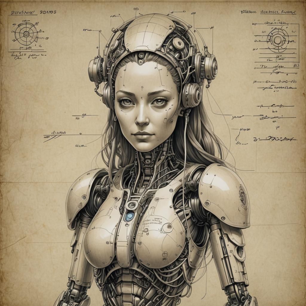 Biometric Robot Babe as DaVinci Patent Drawing