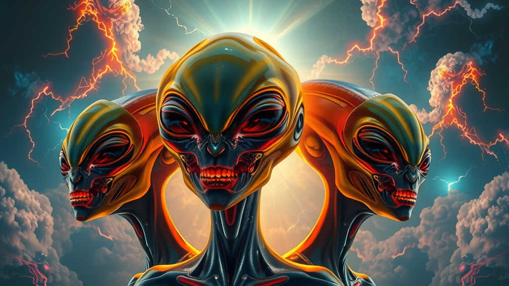 Alien Family Portrait with Lightning Storm