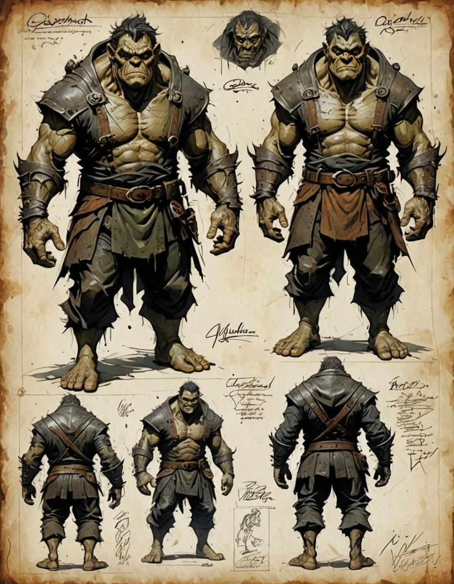 turnaround character sheet of a Quasimodo, centred full body...