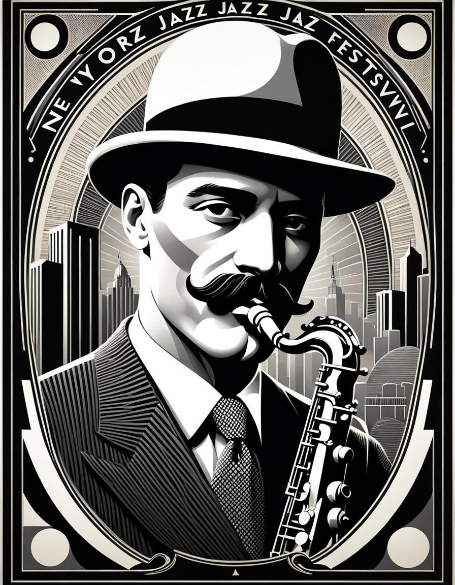 Art Deco Jazz Festival Poster with Saxophonist