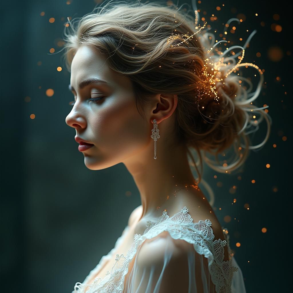 Ethereal Woman Radiating Light in Art Nouveau Style