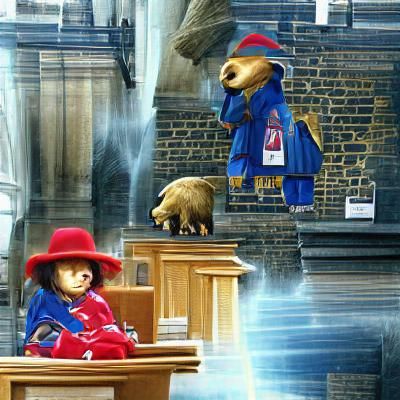 Evil Paddington Bear as God in Heaven
