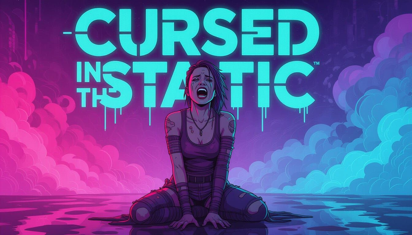 Cursed in the Static: Cyberpunk Woman in Vaporwave