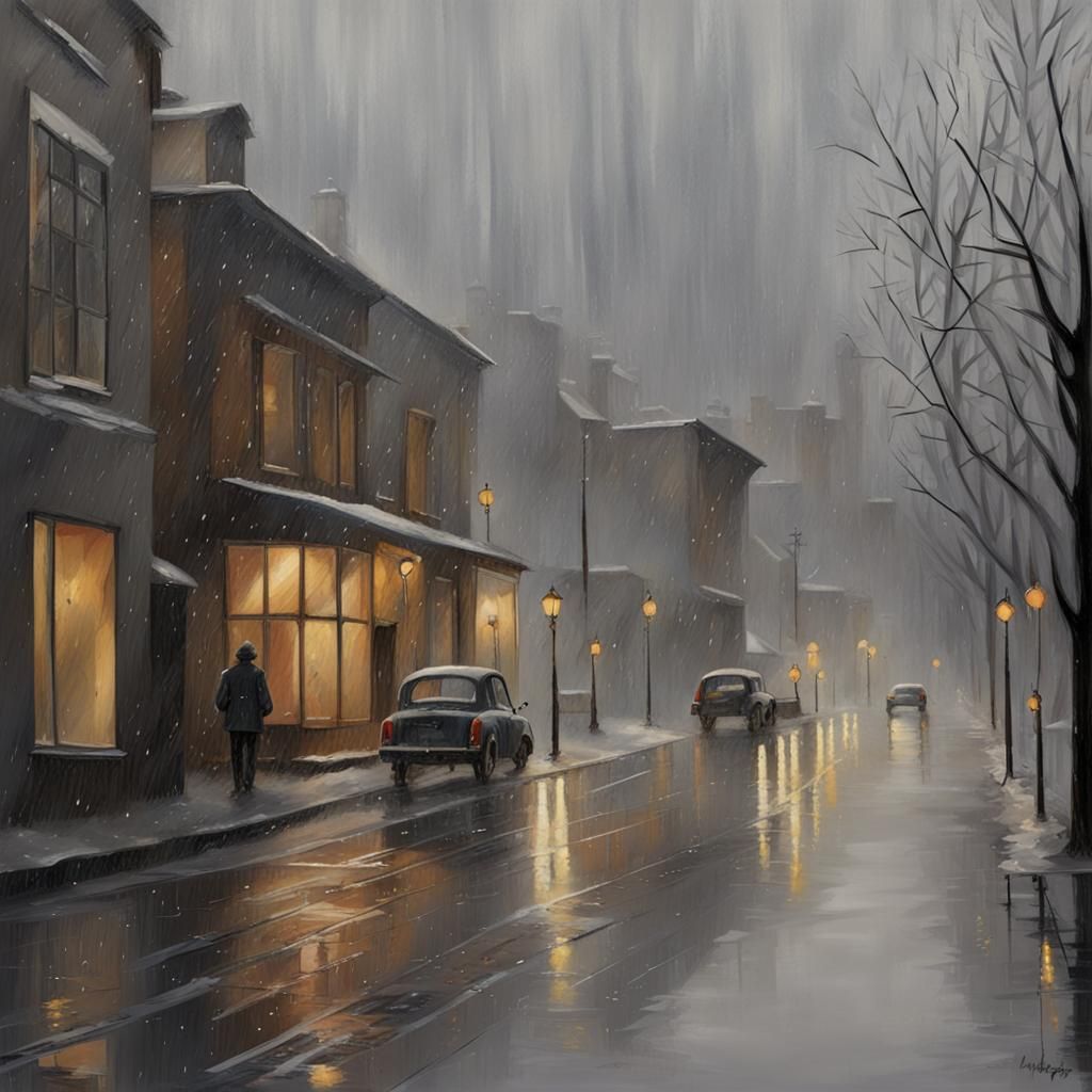 Rainy Winter Morning Scene