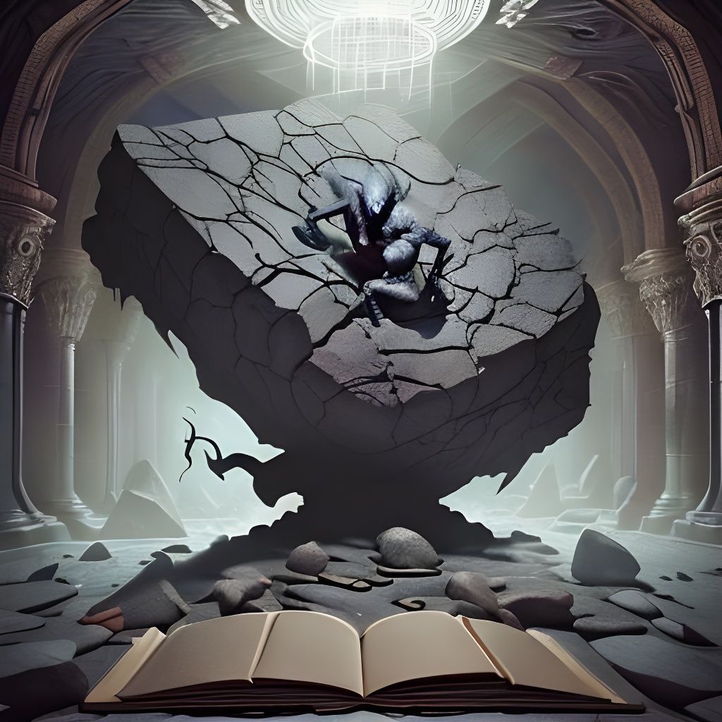 Shadow Demon Crushed by Stone Book in Ritual